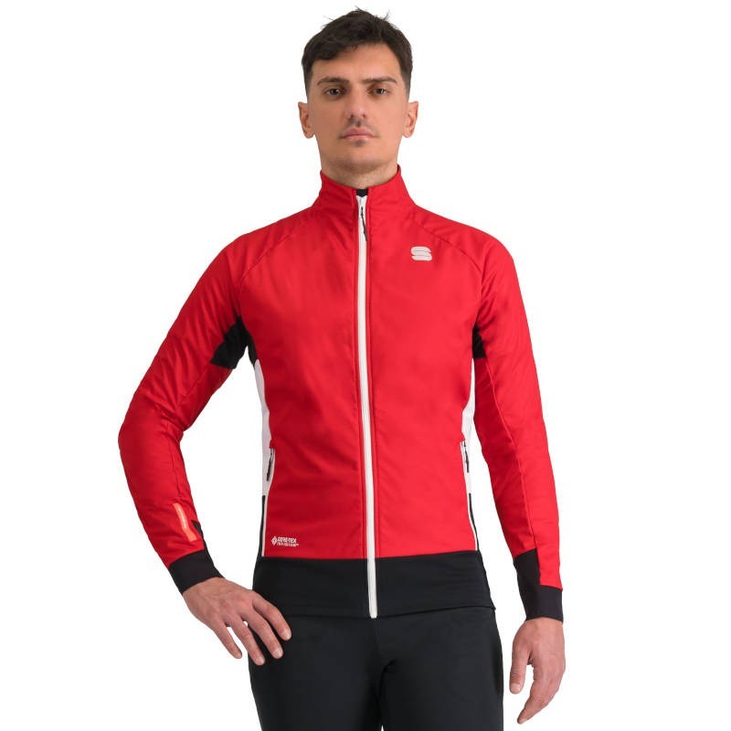 Тёплая разминочная куртка Sportful Apex Jacket 2024 ярко-красная с белым Тёплая разминочная куртка Sportful Apex Jacket 2024 ярко-красная с белым